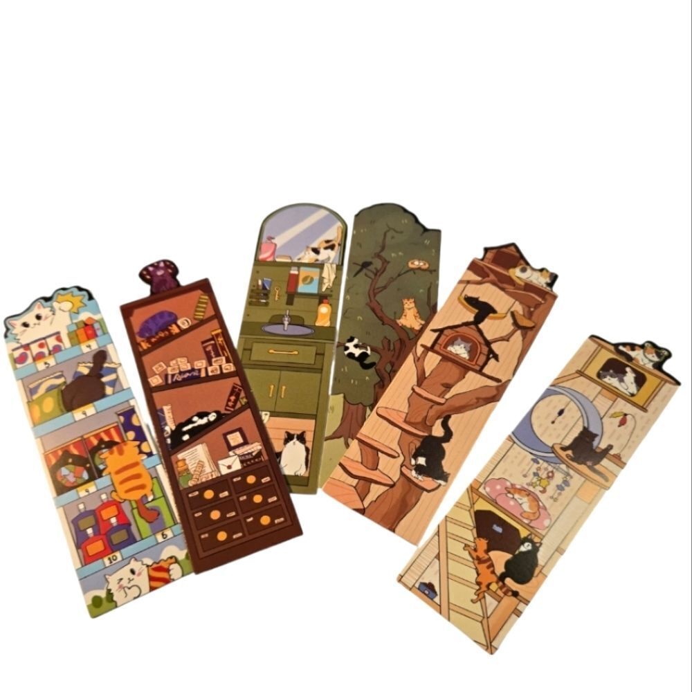 6pc Cat Bookmark Set Colorful Reading Markers Kawaii Cat Tree Home Cute Kittens